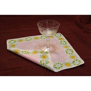 Vintage Linen Floral Handkerchief, Retro Lady's Roses/Flowers Sewn Edge Hankie